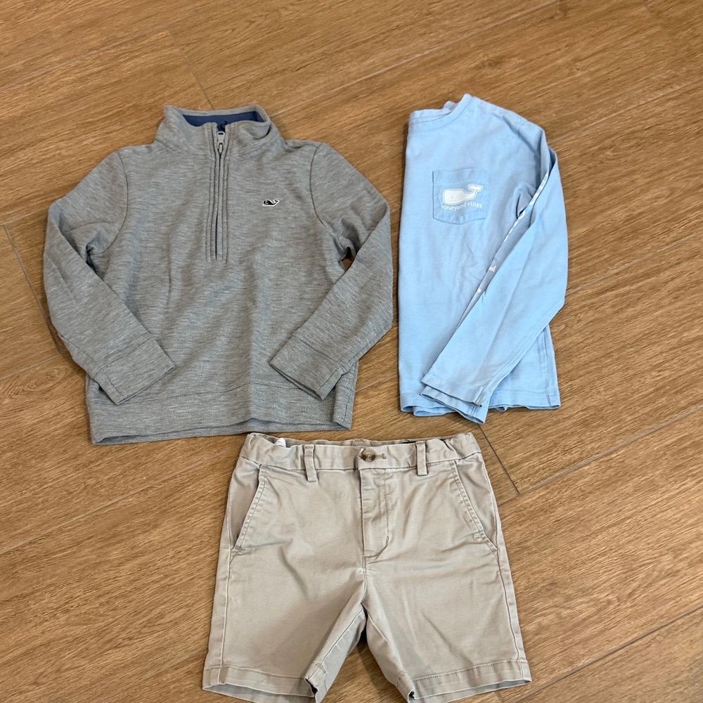 Vineyard Vines Light Blue Shirt and Tan Shorts